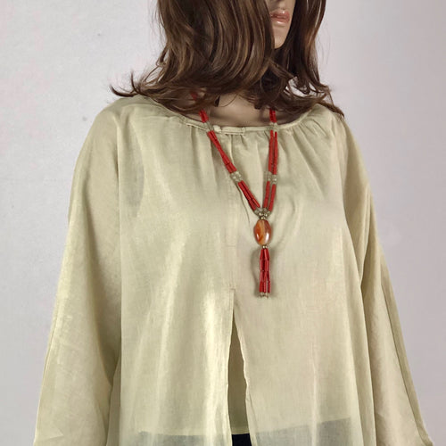 Cream Asymmetrical Linen Blend Long Casual Tunic