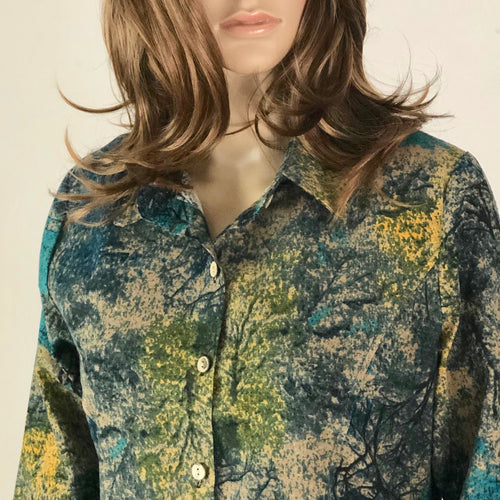 Linen Blend Shirt with Tree Collage - Cool