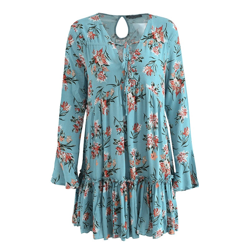 Floral Blue Boho Dress