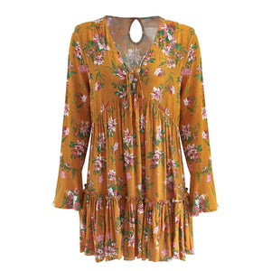 Floral Mustard Boho Dress