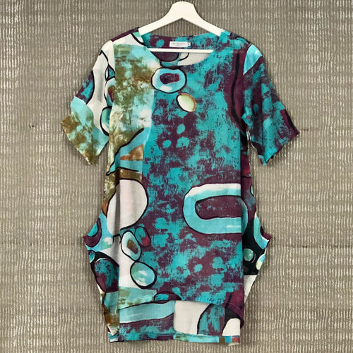 Turquoise Blue Abstract Print Flowing Tunic