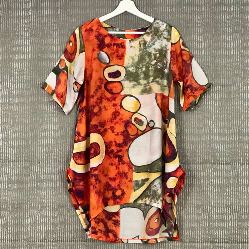 Bright Orange Abstract Print Flowing Tunic