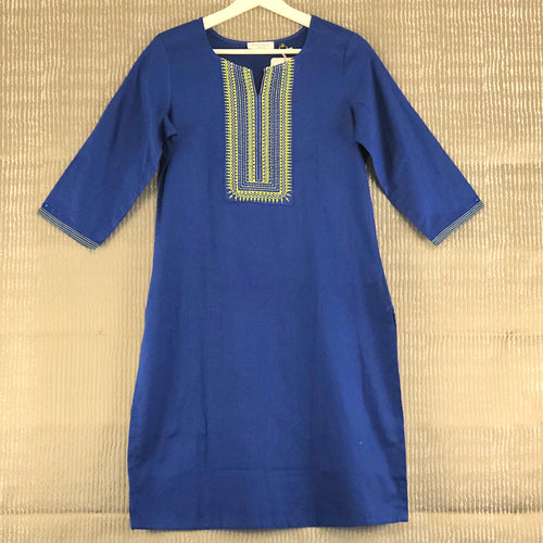 Blue Kurti with Yellow Neckline