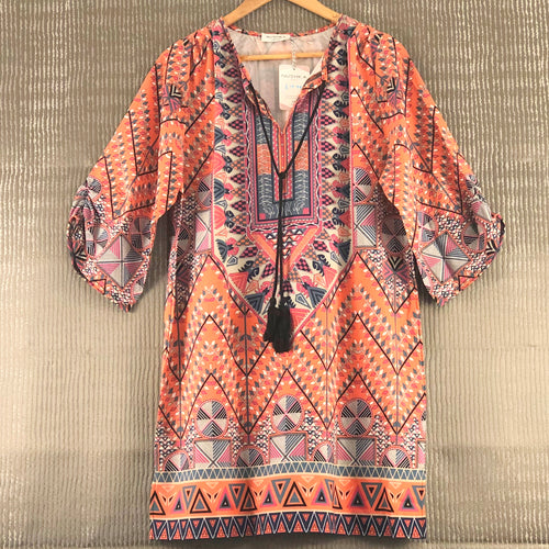 Orange Ethnic Print Tunic Dress