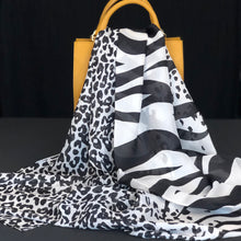 Load image into Gallery viewer, Black &amp; White Animal Print Silk Scarf