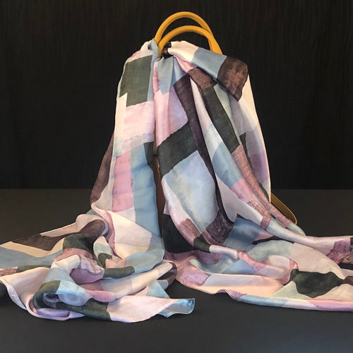 Purple Squares Silk Scarf