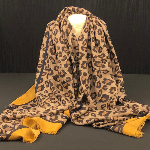 Animal Print Scarf - Mustard/Brown