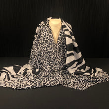 Load image into Gallery viewer, Black &amp; White Animal Print Silk Scarf