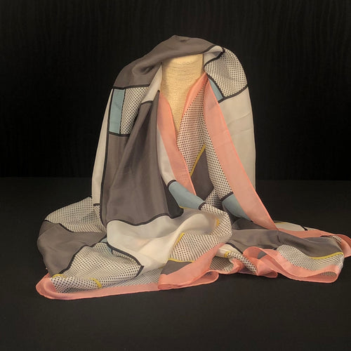 Pink & Grey Colour Block Silk Scarf