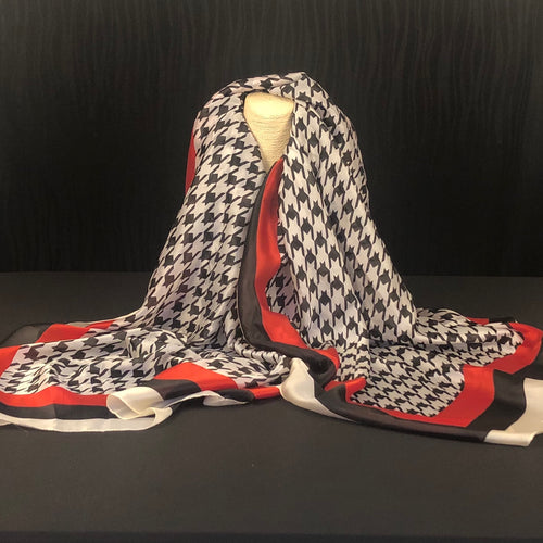 Monochrome with red border silk scarf