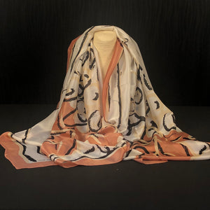 Abstract Print Silk Scarf - Peach