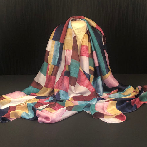 Multicoloured Squares Silk Scarf