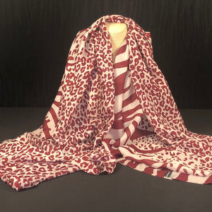 Dark Red Animal Print Silk Scarf