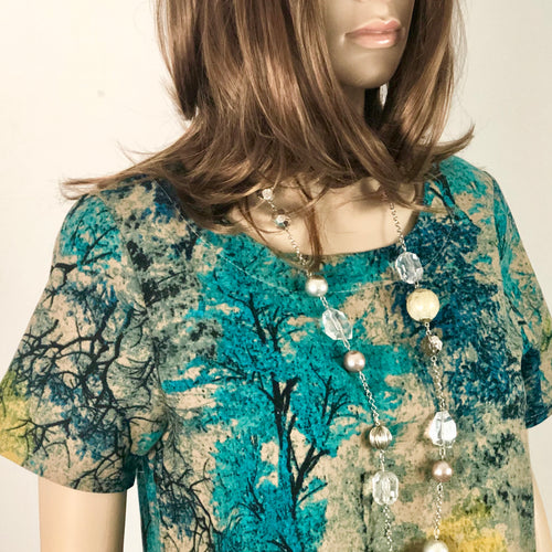 Linen Blend Dress with Tree Collage - Cool