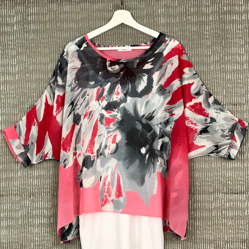 Batwing Sleeve Top - Pink Graphic