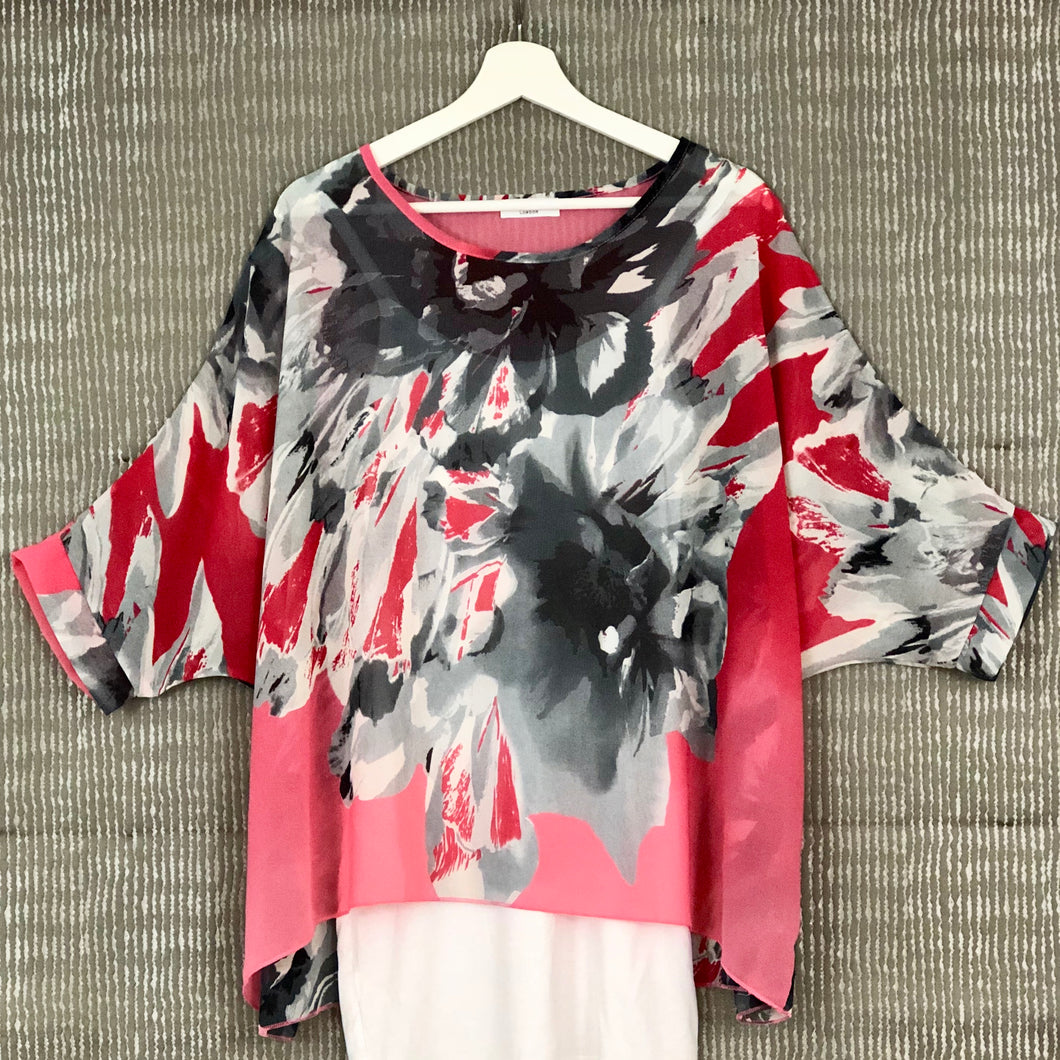 Batwing Sleeve Top - Pink Graphic